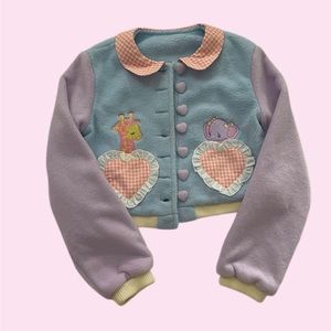 Pastel button up winter embroidered jacket by Diccha